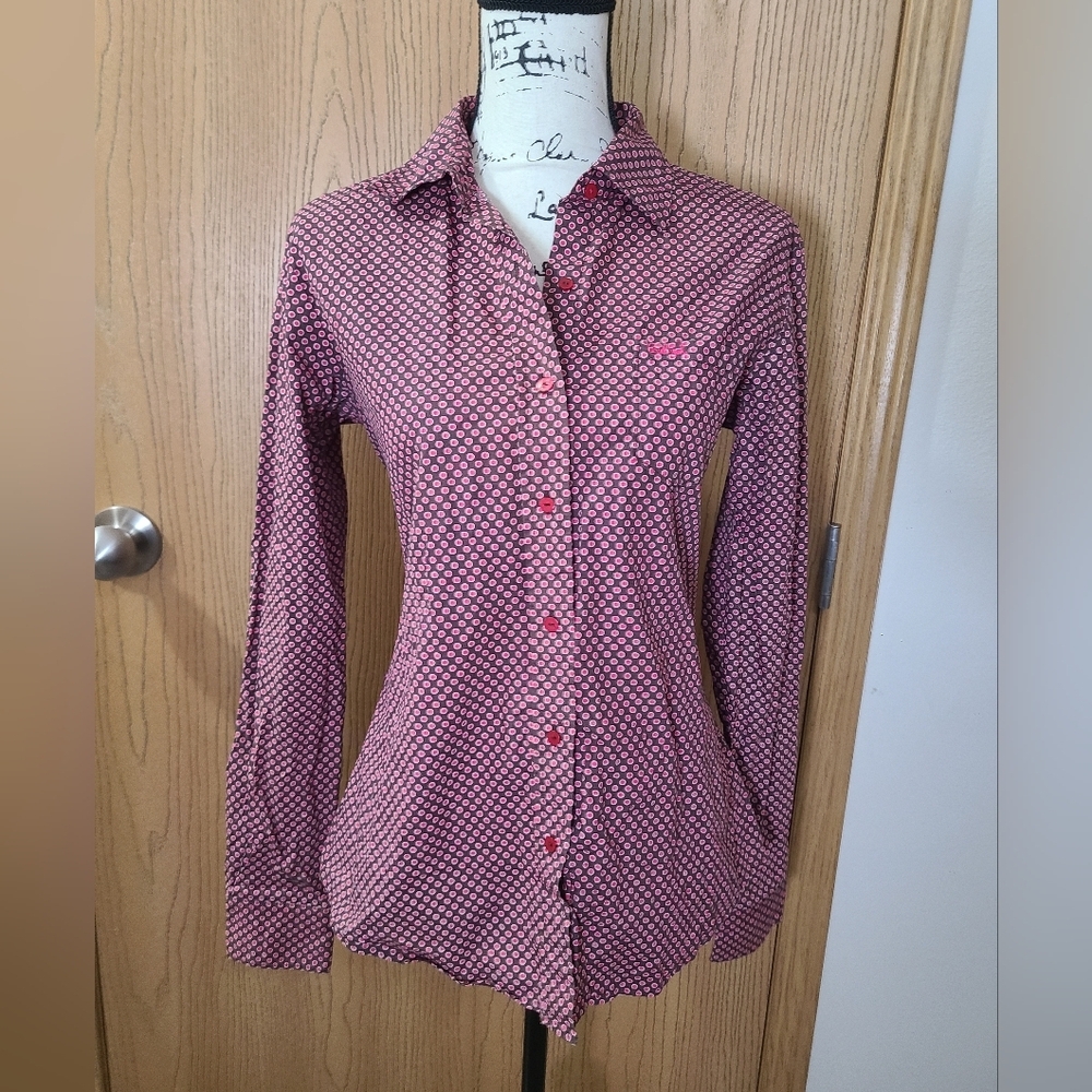 Cruel Girl Brown Pink Polka Dot Pinup Retro Button Up Western Shirt